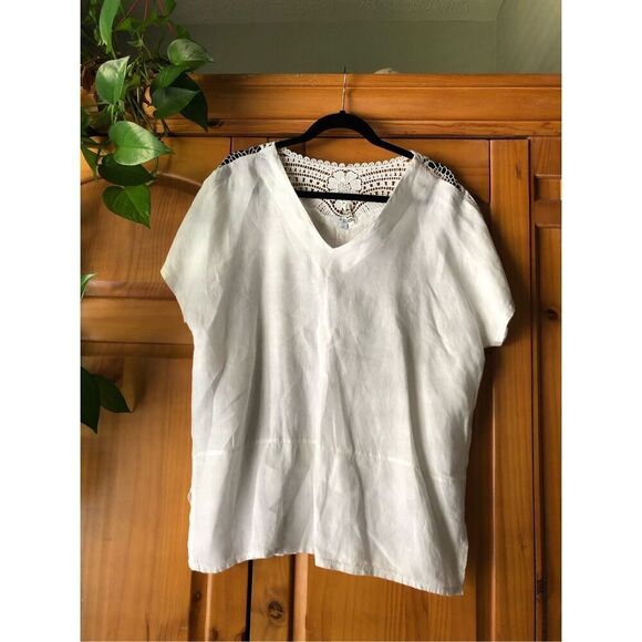 Vanessa Zani Women Tunic Blouse Lace Italy Linen White SZ L - Picture 3 of 10